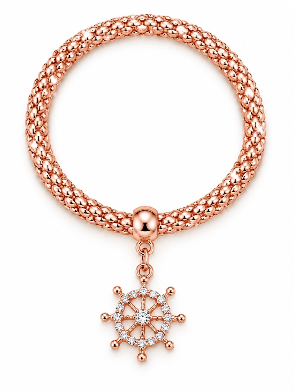 Rose Gold Women's Rope Bracelet with Ship Wheel Charm • BRAND NEW
